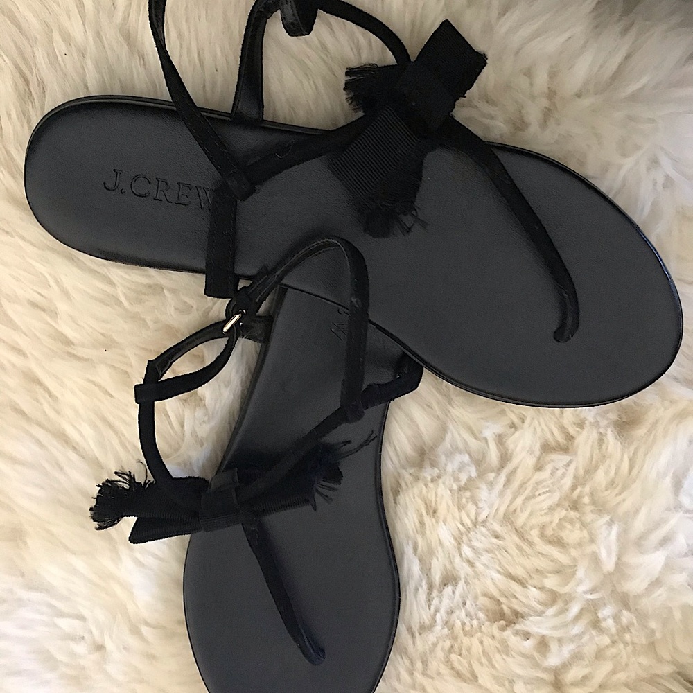J. Crew black strappy T flats with grosgrain ribbon